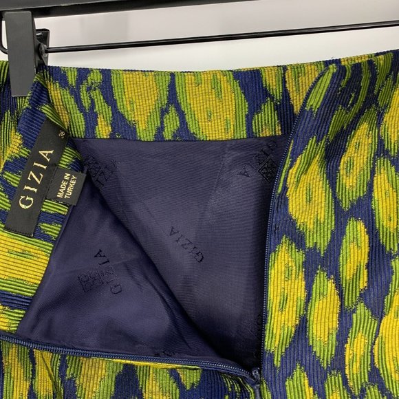 Gizia Skirt Blue Yellow Patterned Pencil Straight Lined - Picture 7 of 11